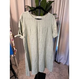 Terzo Millennio Italy 100% Linen Sage Green Shift Dress Womens Medium ART 2535